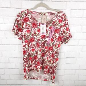 Philosophy NWT Floral Print Pima Cotton Short Sleeve V-Neck Shirt Top Size Small